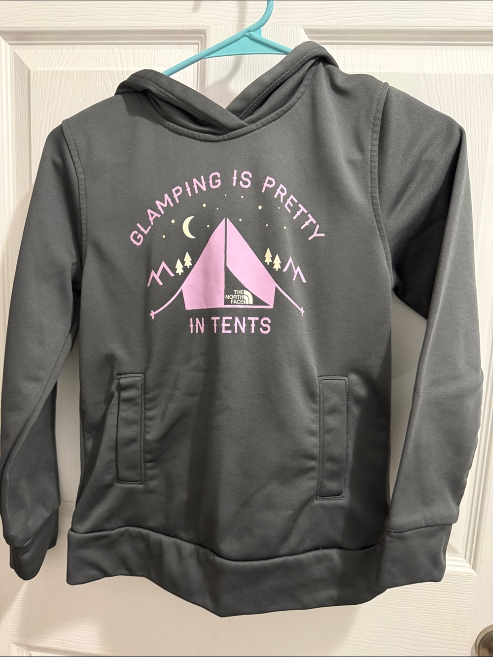 The North Face Gray Hoodie with Pink Tent Graphic
